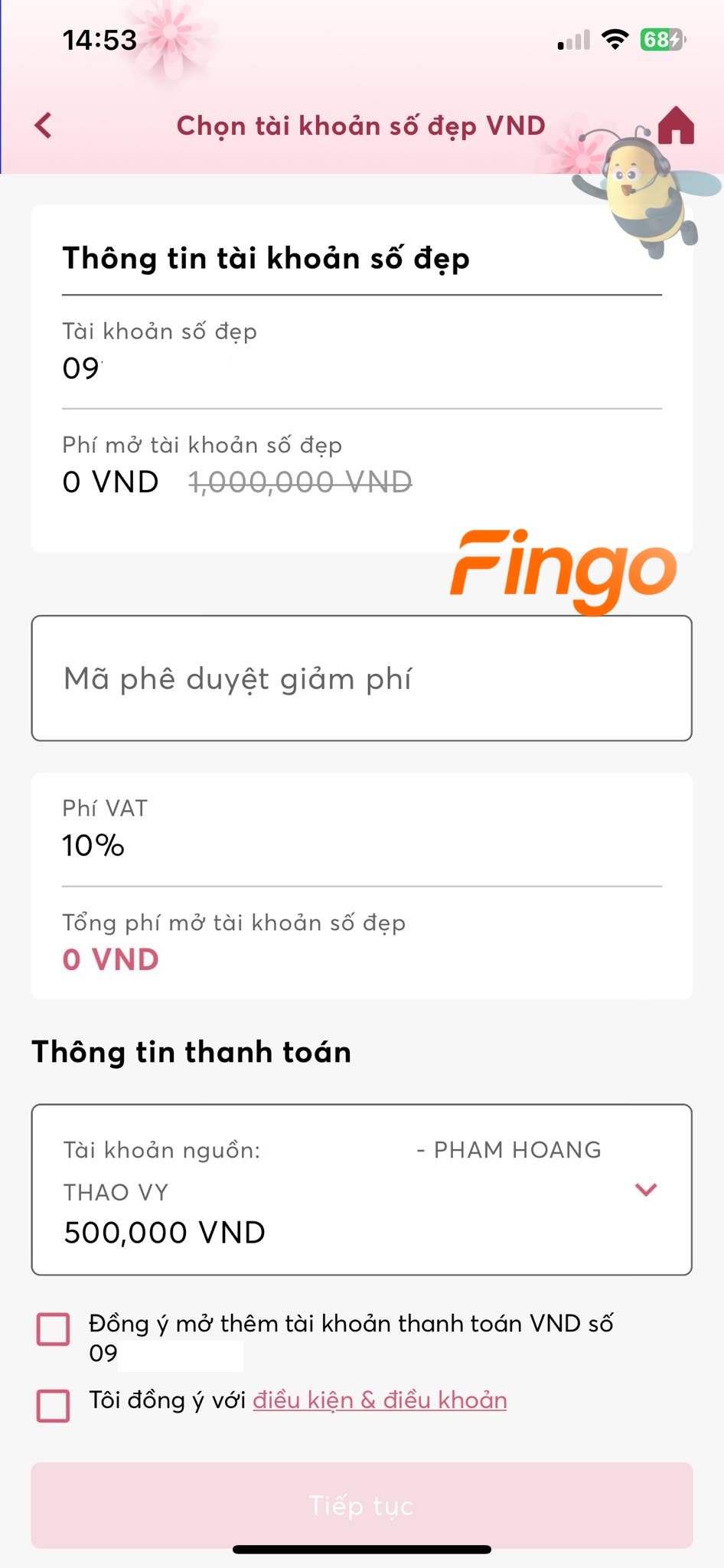 Đồng ý với các điều khoản, điều kiện và chọn "Tiếp tục"