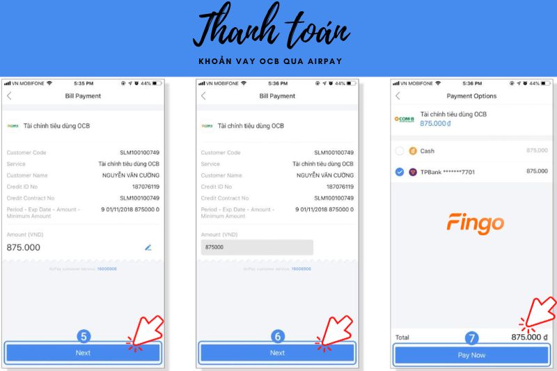 Hướng dẫn các bước thanh toán khoản vay OCB online qua AirPay