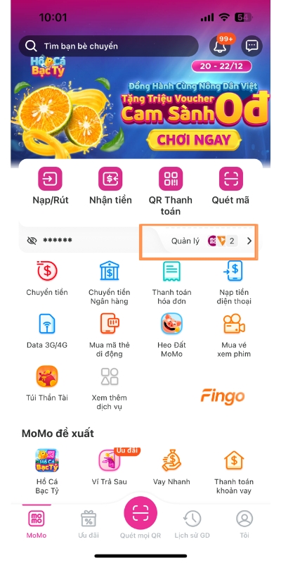 Hủy liên kết MoMo với ngân hàng Vietcombank qua MoMo bước 1