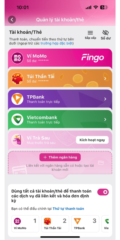Hủy liên kết MoMo với ngân hàng Vietcombank qua MoMo bước 2