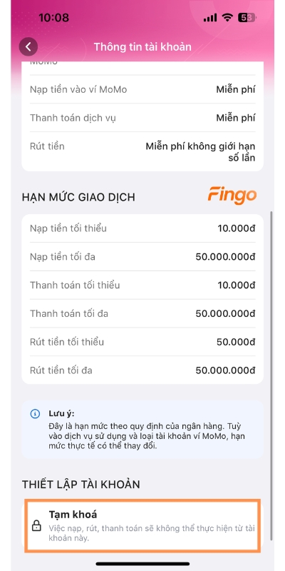 Hủy liên kết MoMo với ngân hàng Vietcombank qua MoMo bước 3
