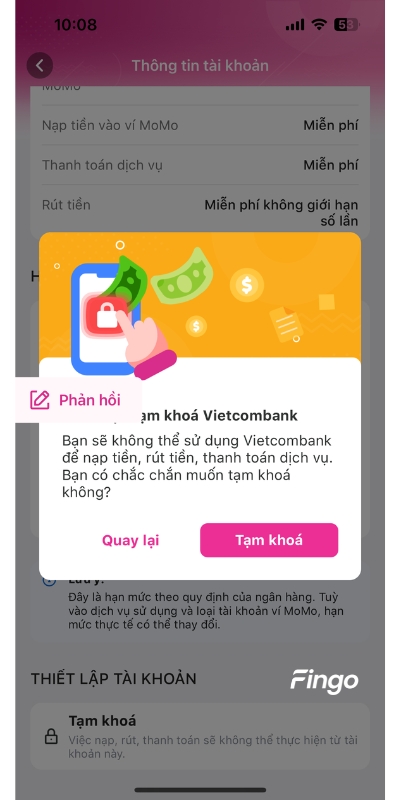 Hủy liên kết MoMo với ngân hàng Vietcombank qua MoMo bước 4