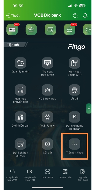 Hủy liên kết MoMo với ngân hàng Vietcombank qua VCB Digibank bước 1