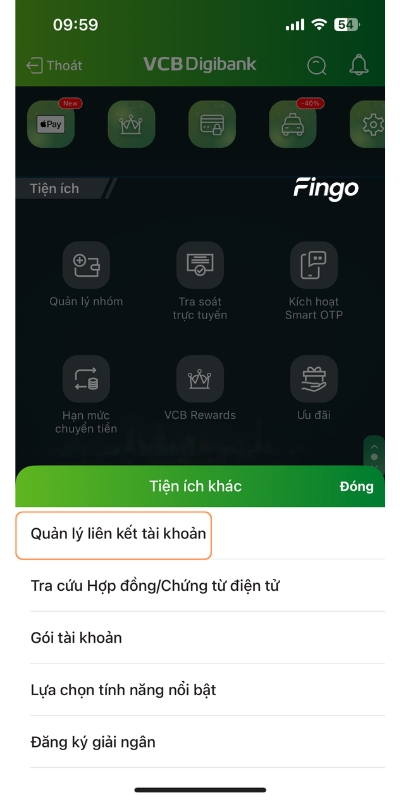 Hủy liên kết MoMo với ngân hàng Vietcombank qua VCB Digibank bước 2