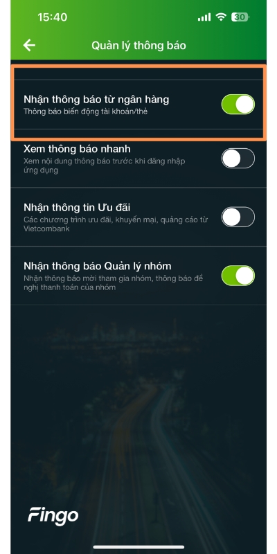 Hủy thông báo số dư tài khoản Vietcombank bước 1