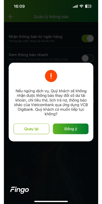 Hủy thông báo số dư tài khoản Vietcombank bước 2