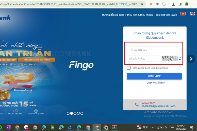 Điền thông tin như tên đăng nhập, mã xác nhận và chọn đăng nhập.