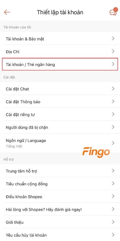 Chọn Tài khoản/Thẻ ngân hàng