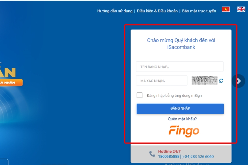 Truy cập Internet Banking Sacombank 
