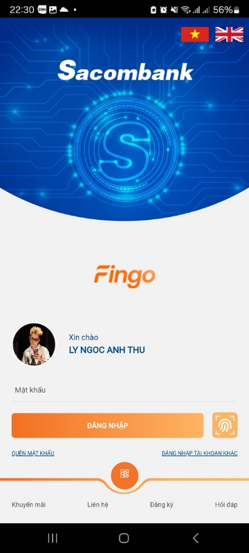 Mở ứng dụng Sacombank mBanking và đăng nhập vào tài khoản.