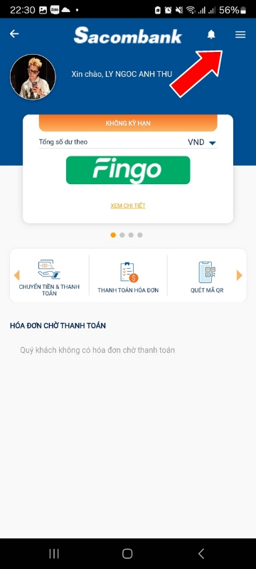 chọn dấu ba gạch ngang ☰ 