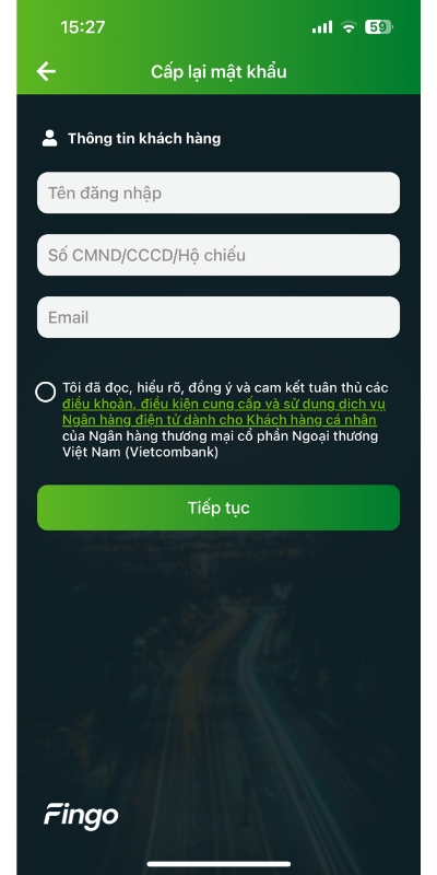 Cách lấy lại mật khẩu Vietcombank bước 2