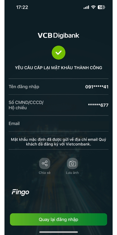 Cách lấy lại mật khẩu Vietcombank bước 5
