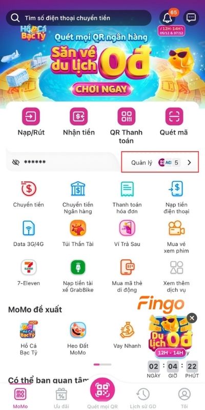 Chọn Quản lý tài khoản/thẻ