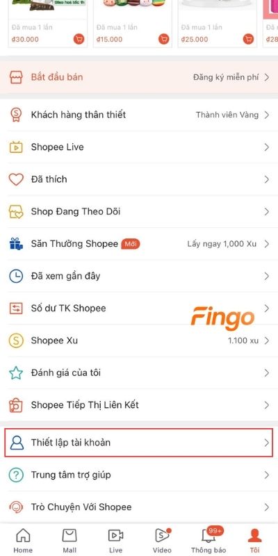 Chọn Thiết lập tài khoản