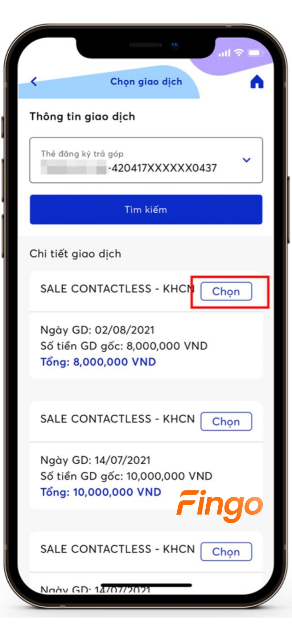 Lựa chọn giao dịch cần trả góp