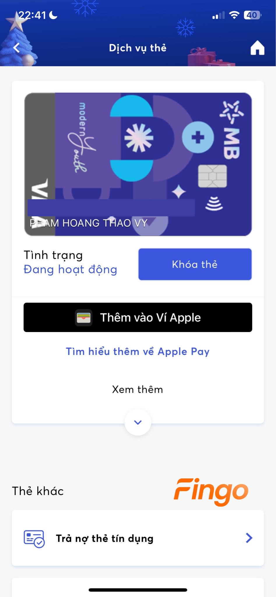 Lựa chọn thẻ cần kích hoạt và chọn "Kích hoạt thẻ"