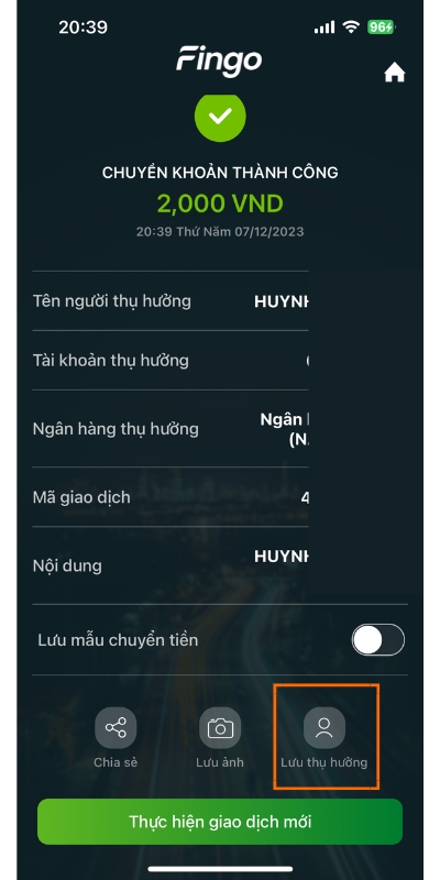 Cách lưu số tài khoản ngân hàng Vietcombank 5