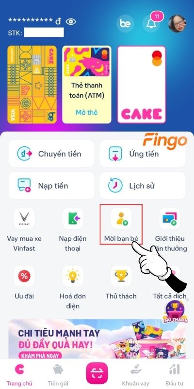 Mời bạn bè sử dụng dịch vụ ngân hàng số Cake