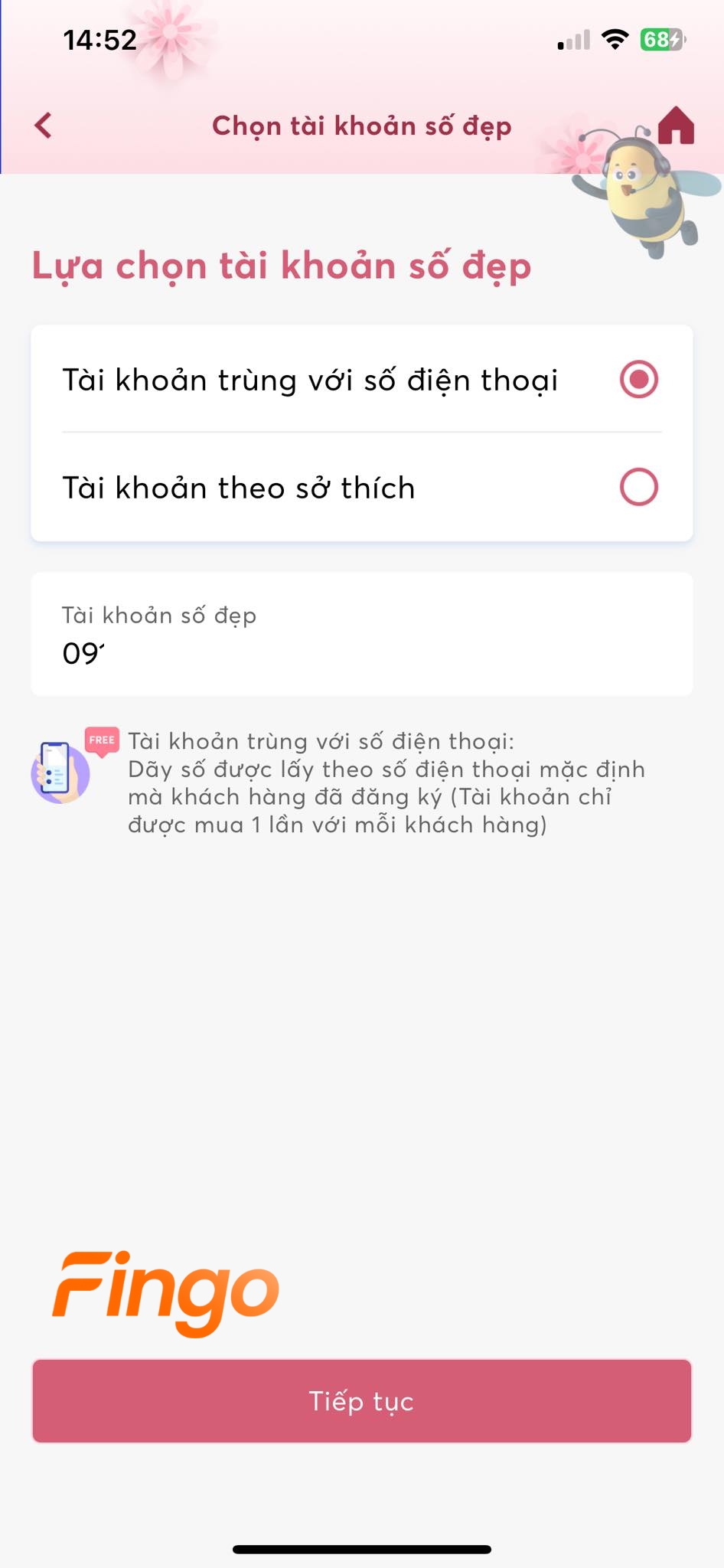 Chọn "Tài khoản trùng với số điện thoại"