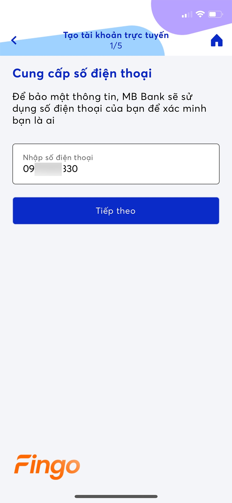 Nhập số điện thoại đăng kí dịch vụ