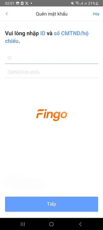 Nhập ID và số CMND/CCCD/ hộ chiếu.