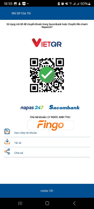 Mã QR được tạo thành công
