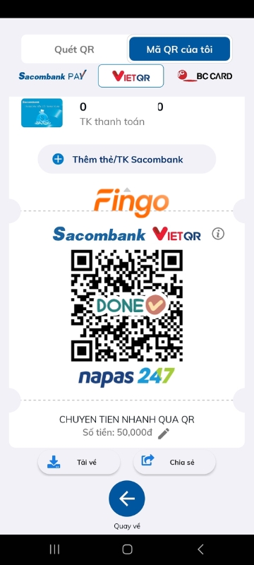 Tạo mã QR Sacombank thành công.