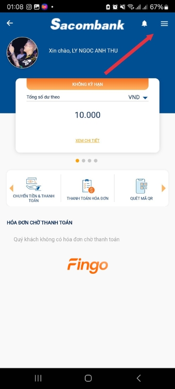  Chọn biểu tượng 3 gạch ở góc phải màn hình.
