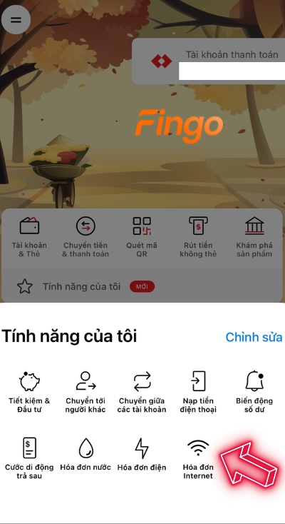 Nhấn chọn mục hóa đơn Internet