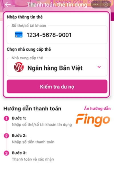 Nhập số thẻ hoặc số tài khoản của thẻ tín dụng cần thanh toán dư nợ