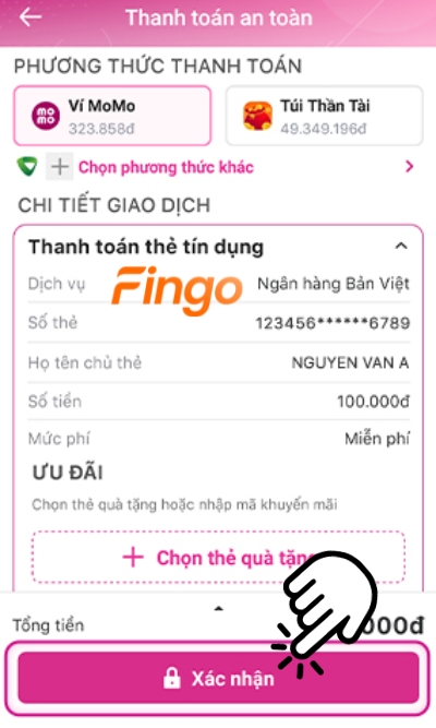 Xác nhận để hoàn tất thanh toán dư nợ cho thẻ tín dụng
