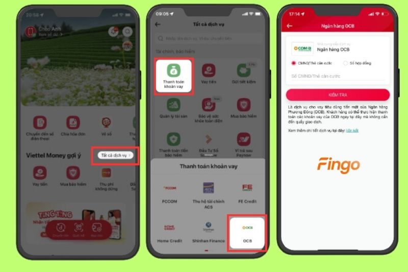 Các bước thanh toán khoản vay OCB online qua Viettel Pay