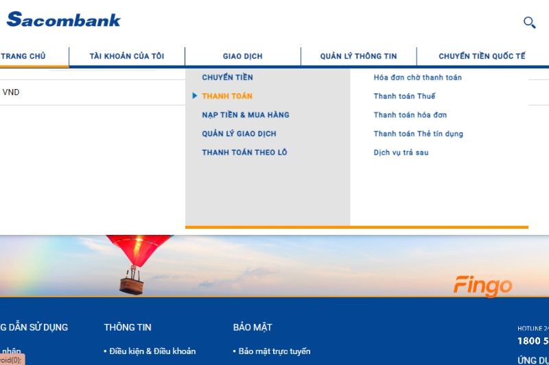 Thanh toán khoản vay Sacombank qua Internet Banking