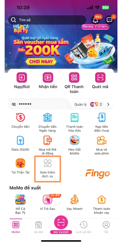 Cách thanh toán khoản vay TPBank qua MoMo bước 1