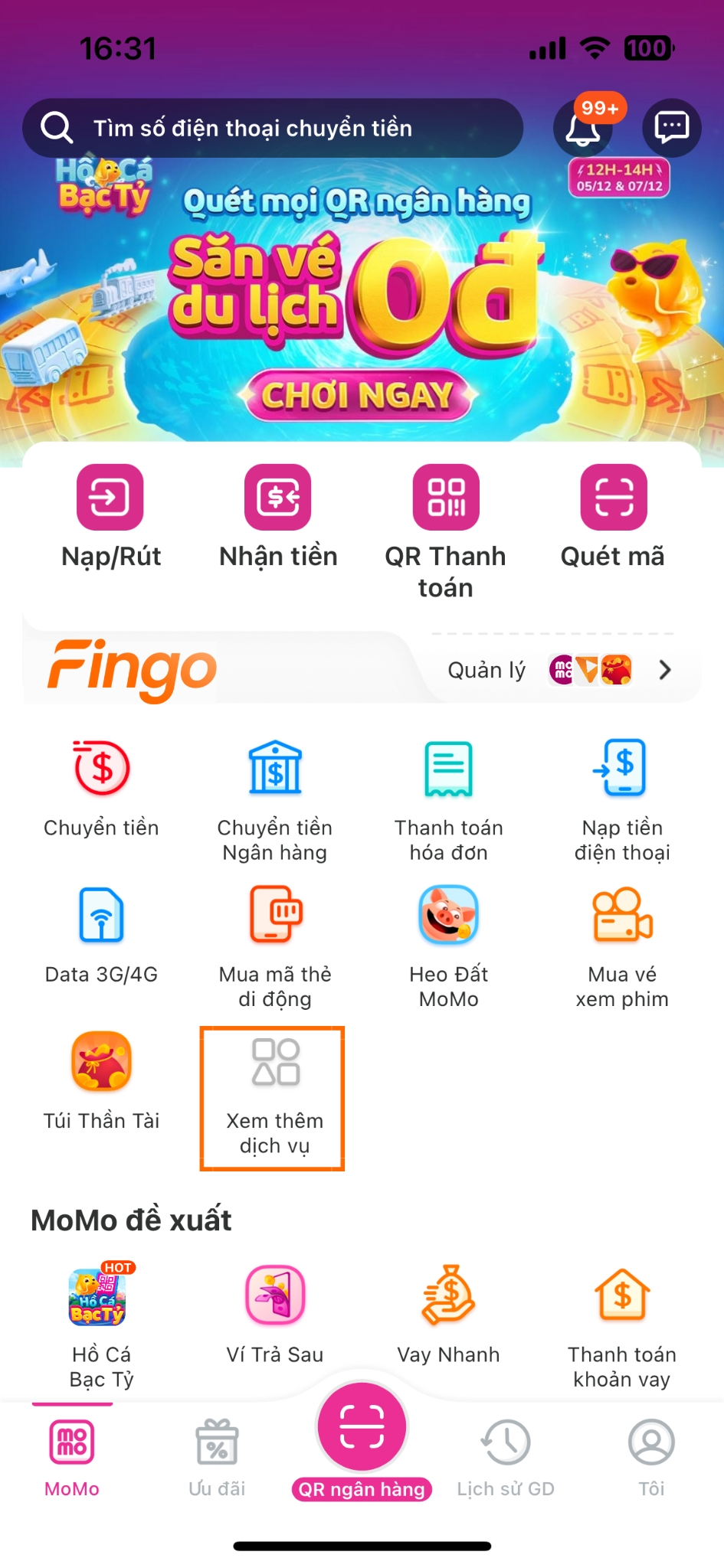 Cách thanh toán khoản vay TPFico qua MoMo bước 1