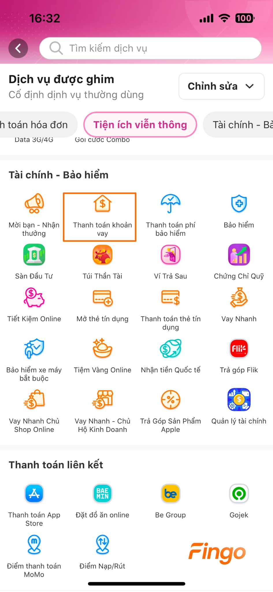 Cách thanh toán khoản vay TPFico qua MoMo bước 2