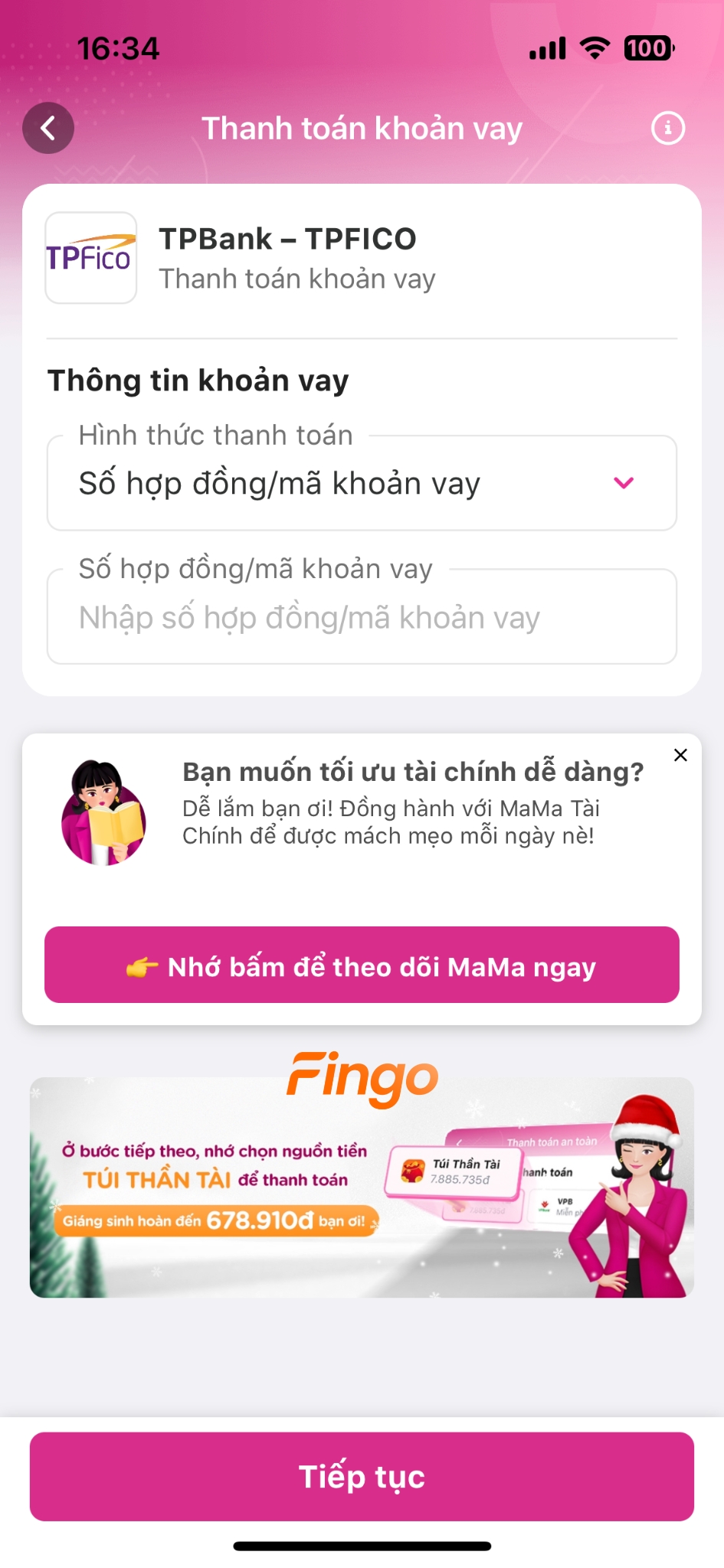 Cách thanh toán khoản vay TPFico qua MoMo bước 4
