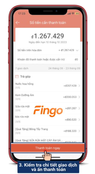 Nhấn chọn mục thanh toán ngay