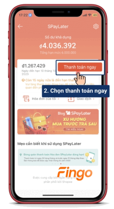 Chọn mục thanh toán hóa đơn