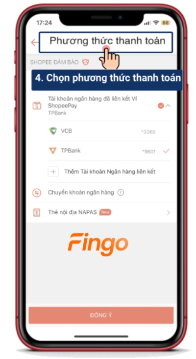Nhấn chọn phương thức thanh toán