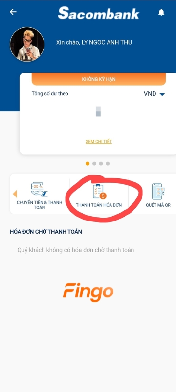 Chọn "Thanh toán hóa đơn".
