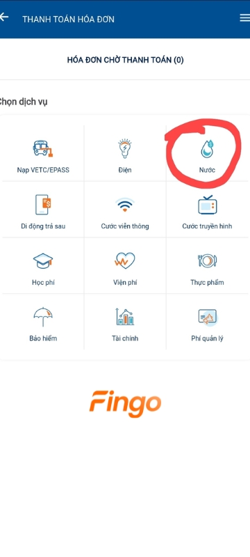  Tại mục "Hóa đơn" chọn "Nước". 