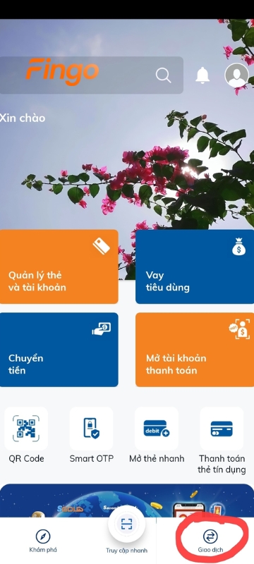 Chọn mục "giao dịch".