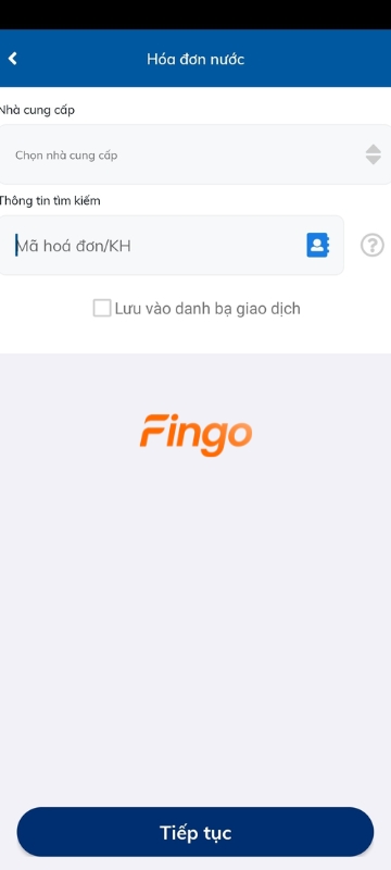 Thanh toán tiền nước qua Sacombank Pay - Bước 4: Chọn "Nhà cung cấp" và điền "Mã hóa đơn"