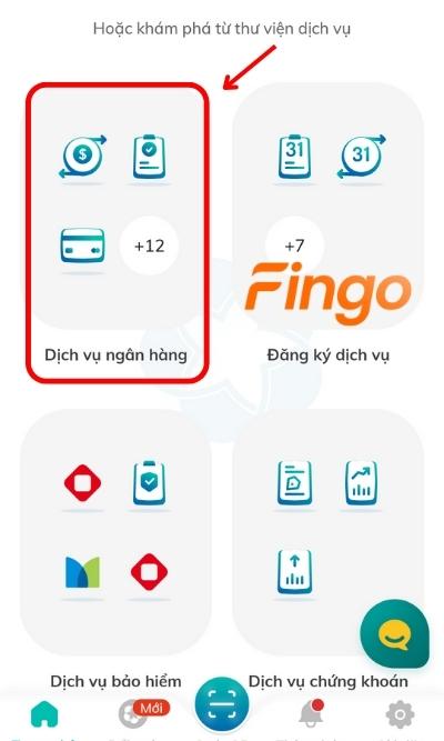Đăng nhập ứng dụng ngân hàng. Tại màn hình chính, chọn mục Dịch vụ ngân hàng