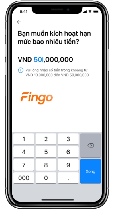 Nhập số tiền mà bạn muốn kích hoạt vay