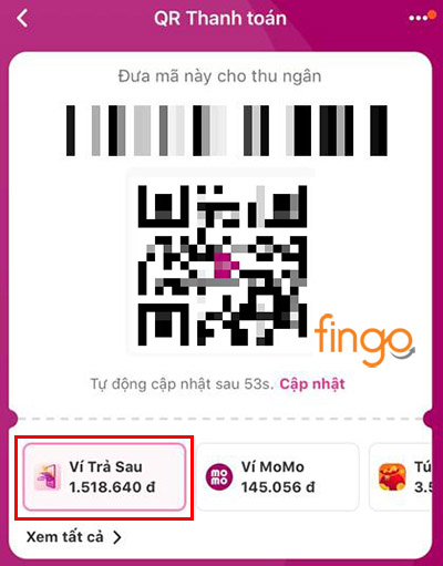 Sau khi đổi phương thức thanh toán thì đưa cho nhân viên bán hàng quét mã