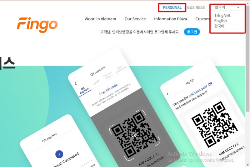 Chọn chế độ "Khách hàng cá nhân" và ngôn ngữ