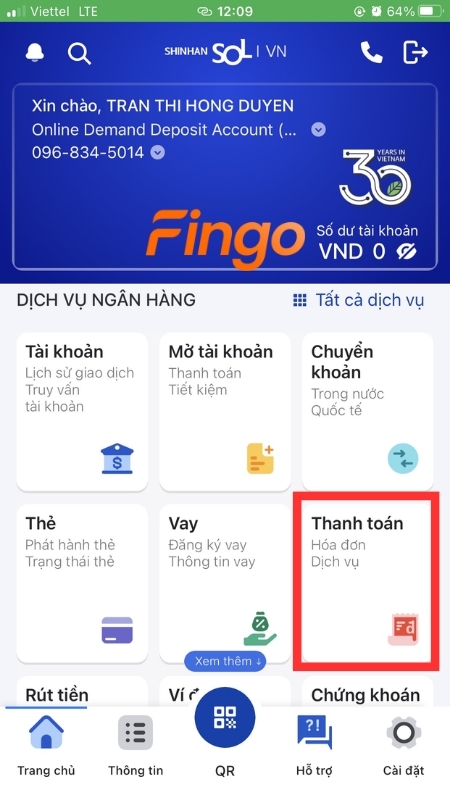 Chọn Nạp tiền điền thoại